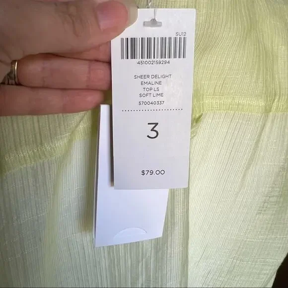 NWT- Chico’s Sheer Delight Emaline L/S Top In Soft Lime- Size 3 (XL) - Picture 8 of 14